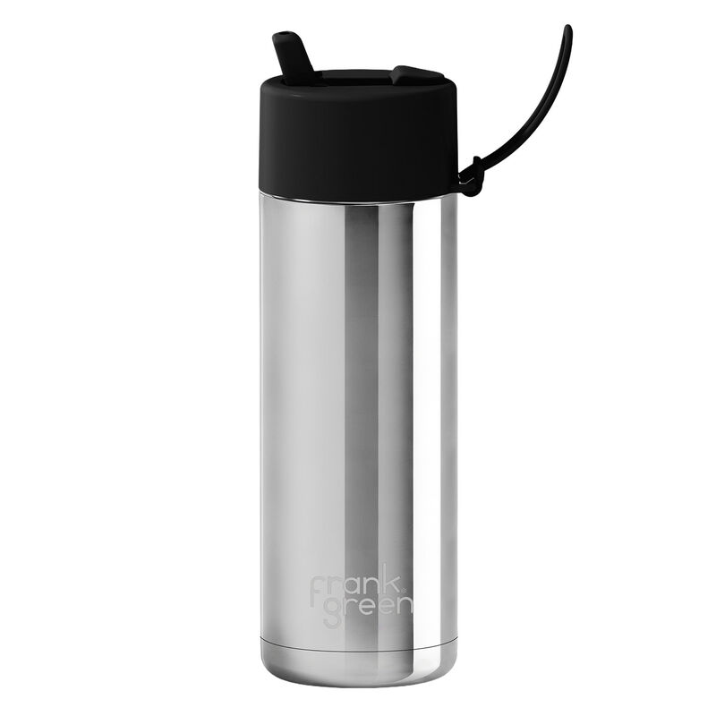 frank green 20oz Reusable Bottle with Flip Straw Lid Chrome-Black image number 0